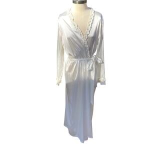 Vintage White L/XL Satin Lingerie Robe Bridal Ruffle